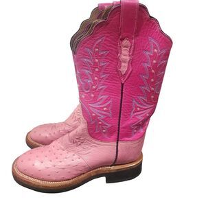Lucchese Pink Ostrich Cowboy Boots 6.5B Western Cowgirl Rodeo Exotic